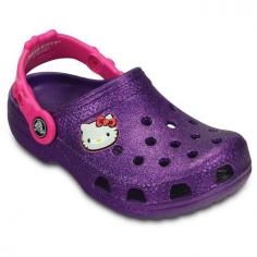 An adorable pairing from Sanrio and Crocs! This classic clog will have your little one begging to wear them with every outfit. Constructed from Croslite material for lightweight comfort. Dazzling glitter upper with character appliqu&eacute; at upper vamp. Adjustable back strap for the perfect fit with custom character and bows. Footbed features a textured insole that massages the foot with every step. Crocs states these shoes should fit loosely. The sides of your foot should not really touch the sides of the shoe. Your toes should never make contact with the front of the shoe. Once you have centered your foot on the footbed, you should have about a 1/4 to 1/2 inch of space in front of your toes and behind your heel - when you lift the strap, you should be able to comfortably get your finger between the strap and heel. Imported. Measurements: Weight: 2 ozProduct measurements were taken using size 8-9 Toddler, width M. Please note that measurements may vary by size.
