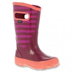 Keep her busy feet dry during splashy maneuvers in the Bogs Rainboot Stripe boot. This girls waterproof, lightweight puddle jumper features an ultra-soft and flexible natural rubber upper with easy pull-on handles; the fun, playful print adds eye-catching allure. A DuraFresh anti-odor footbed helps keep the interior fresh. The Bogs Rainboot Stripe waterproof boot has a sure-footed, non-slip, non-marking rubber sole that avoids messy entanglements on the home front.