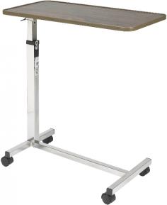 The Deluxe Tilt Top OverBed Table provides a sturdy platform to eat, read, write, use your laptop computer, or do projects while in bed. The table top tilts up to 70 degrees (33 degrees in each direction) that helps make reading or viewing your laptop screen easier. The raised edge keeps objects from falling off. This height adjustable rolling table features swivel casters that allow for easy maneuverability. The high-quality walnut wood grain laminated surface wipes clean with a sponge or damp cloth. The Drive Deluxe Tilt-Top Over Bed Table can be raised and lowered in infinite positions and locks securely in place when the height adjustment handle is released. The Deluxe Tilt Top OverBed Table is easy and practical for use while eating, reading, writing, or web surfing in bed. Caregivers will find this table provides a convenient place to put supplies and needed items close by a bed. Deluxe Tilt Top OverBed Table Specifications: Adjustable height range: 2.95 - 46 inches. Table top surface: 30 inches wide, 15 inches deep. Overall width at base: 26.5 inches. Overall depth at base: 15.5 inches. Weight Limit: 50 lbs. Item Weight: 25 lbs.