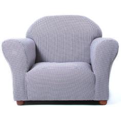 Classically styled arm chair sized just right for kids Strong and durable wooden frame Recommended for children age 2 to 5Traditional gingham prints in a variety of colors Measures 24W x 18D x 17H inches. Add a pastoral air to your decor while giving your child a chair that is designed just for them with the Fantasy Furniture Roundy Gingham Kids Chair. Handcrafted with a strong and durable wooden frame covered in high density flame retardant foam, this comfortable chair invites your child to come and rest, read a great book, or just spend quality time with you. Made for children ages two to five, this chair is crafted to complement any decor. It features a traditional gingham print in a variety of colors. Wooden feet on the bottom add a sophisticated flair to this classic kid-sized chair. Additional Features Frame covered with high density flame retardant foam Foam covering is extremely comfortable Wooden legs add a sophisticated touch Holds up to 100 pounds Made for children ages 2-5 Treat your little one to the best seat in the house with this scaled-down chair that is a replica of a classic. This kid-size armchair features an all-over gingham print, available in a range of colors, and a rounded back and arms. Designed to comfort your child while he or she reads, watches television, or just hangs out with family and friends, this sweet little chair has an all-wood frame and is suitable for kids ages two to five. Color: Brown Gingham.