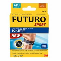Provides Targeted Pressure to the Tendon Below the Kneecap Designed to help relieve symptoms of Chondromalacia or tendonitis of the knee. The FUTURO Sport Custom Dial Knee Strap applies targeted pressure on the affected knee tendon without increasing pressure around the entire leg. Pressure is delivered more accurately than a standard knee strap and is maintained until the dial is adjusted. Turning the dial lowers the pad to apply up to 3X more pressure on the tendon and enables pressure to be increased or decreased without adjusting the entire strap. Adjustable hook and loop strap with soft edges provides for a personalized fit and added comfort.