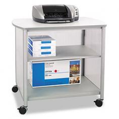 Deluxe modern printer stand fits next to desk. Steel frame, translucent polycarbonate panels, laminate top. Easy-to-coordinate gray finish. Fixed interior shelf. 4 casters, 2 locking. Dimensions: 34.75W x 25.5D x 31H inches. Modern business moves with technology, why shouldn't your furniture? Mobile and modern, the Safco Impromptu Deluxe Machine Stand - Gray gives a whole new meaning to technology to-go. You'll love its four smooth casters that let you easily swivel this machine stand into place. The steel frame with translucent polycarbonate panels and a laminate top is tough enough for any brawny business colleagues. You can easily access paper and supplies on the lower fixed shelf thanks to the open side. Assembly required. About Safco ProductsSafco products were specifically developed to meet the changing needs of the business world, offering real design without great expense. Each product is designed to fit the needs of individuals and the way they work, by enhancing comfort and meeting the modern needs of organization in the workplace. These products encourage work-area efficiency and ultimately, work-life efficiency: from schools and universities, to hospitals and clinics, from small offices and businesses to corporations and large institutions, airports, restaurants, and malls. Safco continues to offer new colors, new styles, and new solutions according to market trends and the ever-changing needs of business life.