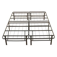 Bed frame. Black anodized coated finish. Fabric-free 100% Steel construction is free of dust-mites and allergens. 14" frame height provides more under bed storage than a standard 6" to 8" frame. Compact size makes frame easy to transport through even the narrowest of spaces such as stairwells or elevators. Sag free and squeak free mattress support. Heavy duty construction supports up to 2, 500 lbs. Assembly required (no tools necessary). Includes frame only. California King bed frame dimensions: 14" H x 71" W.