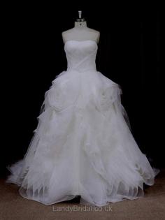 Sweetheart Ruffles Ivory Tulle Lace-up Princess Wedding Dresses