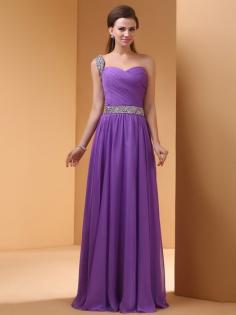 Gorgeous Floor-length Chiffon with Ruffles and Sequins One Shoulder Prom Dress