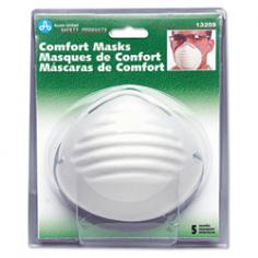 Keep a pack of these disposable masks with you for breathing relief from the irritating effects of nontoxic dusts and airborne particles such as pollen common household dust and cut grass. Plastic headband and adjustable soft metal nose clip. Material(s): Cloth; Metal; Rating: N/A; Size Group: Adjustable; Resistance: Cut Grass; Dust; Pollen.