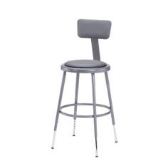 Features 18-gauge steel tubing in fixed and adjustable sizes with an optional backrest. The seat is full 14 in. diameter w an 11.5 in. diameter 0.5 in. vinyl pad riveted through the steel seat-pan. 0.63 in. O.D.foot rings are welded to all legs. 4 contact points on every leg for additional rigidity. 16.8 in. W x 25-33 in. H (19 lbs.). Product Specification. Assembly Instruction Work in comfort when on this attractive and durable drafting table stool that comes in fixed and adjustable sizes. 25-33 Inch Adjustable Round Padded Stool w Bracket. The seat is full 14 inches diameter w an 11 1/2" dia 1/2 inch vinyl pad riveted through the steel seat-pan. 5/8" O.D. foot rings are welded to all legs, w 4 contact points on every leg for additional rigidity.