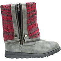 These women's MUK LUKS boots can be worn zipped up for a tall look or zipped down and buttoned at the bottom for a shorter boot. SHOE FEATURES Fold-over design Side zipper Snap buttons SHOE CONSTRUCTION Faux-suede upper Fabric lining EVA midsole TPR outsole SHOE DETAILS Round toe Zipper closure Padded footbed 14-in. shaft 15-in. circumference Promotional offers available online at Kohls.com may vary from those offered in Kohl's stores. Size: 6. Color: Grey. Gender: Female. Age Group: Kids. Pattern: Solid. Material: Fauxsuede.