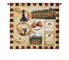 The From the Wine Land I tapestry wall hanging has texture not found in any other art form. The combination of the colors and weaves create a unique art experience that changes with each angle. See for yourself why tapestries have proven their worth for over a thousand years. Grapes and wine have inspired tapestries for over 1,000 years. Our Vineyard collection will take you away and set the mood. The calming nature of the tapestry will intoxicate you as you are lost in the art. Come in and have a drink. True tapestries are woven works of art. All of our Fine Art Tapestries are woven on jacquard looms and utilize between nine and seventeen miles of thread in each design. The color palates of the warp and weft threads work in concert to achieve a broad range of colors on the face of the tapestry. Tapestries have texture not found in any other art form. The combination of the thread colors and weaves create a unique art experience that changes with each viewing angle. See for yourself why tapestries have proven their worth for over a thousand years. About Fine Art Tapestries: Nestled in the Blue Ridge Mountains just south of Asheville, North Carolina, Fine Art Tapestries finds its home in a town of less than 1,000 residents. The tranquility of the area is unsurpassed. As craftsmen and artisans, they have established a worldwide reputation for our work and ship our tapestries to all points on the globe. Fine Art Tapestries are quality weavers with an attention to detail that can only be found in classic American-made products. Please Note: Tassels, Rods and Finials shown are not included. All of our tapestries are special order items. Most orders will ship within 3 - 5 business days of purchase. For More Information on Tapestry Wall Hangings, Please Visit the Following Decor Articles: Tips on Hanging a Wall TapestryDecorating with Tapestry Wall HangingsA Forever Classic - Fine Art Tapestry Wall HangingsYou Can HEAR the Difference Tapestries Make