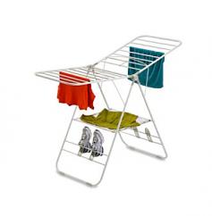 Shop for Storage & Organization at The Home Depot. The Honey-Can-Do Heavy-Duty Gullwing Drying Rack provides 46 linear ft. of drying area when fully assembled and folds down to 3.5 in. flat for easy storage. A versatile drying rack, this unit has hanging space, a sweater shelf and a shoe rack, so you can easily dry a wide range of clothing items from lingerie to tennis shoes. The rack extends to 64 in. W and weighs only 8.5 lbs, so it is easily portable for convenient air drying in any room of your home and can also be used in outdoor spaces such as a balcony or porch. Strong and sturdy with steel construction, this feature-friendly drying rack is an energy-saving and environmentally-friendly drying solution that saves you time and money and helps extend the life of your clothing. Color: White.