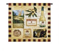 The From the Wine Land II tapestry wall hanging has texture not found in any other art form. The combination of the colors and weaves create a unique art experience that changes with each angle. See for yourself why tapestries have proven their worth for over a thousand years. Grapes and wine have inspired tapestries for over 1,000 years. Our Vineyard collection will take you away and set the mood. The calming nature of the tapestry will intoxicate you as you are lost in the art. Come in and have a drink. True tapestries are woven works of art. All of our Fine Art Tapestries are woven on jacquard looms and utilize between nine and seventeen miles of thread in each design. The color palates of the warp and weft threads work in concert to achieve a broad range of colors on the face of the tapestry. Tapestries have texture not found in any other art form. The combination of the thread colors and weaves create a unique art experience that changes with each viewing angle. See for yourself why tapestries have proven their worth for over a thousand years. About Fine Art Tapestries: Nestled in the Blue Ridge Mountains just south of Asheville, North Carolina, Fine Art Tapestries finds its home in a town of less than 1,000 residents. The tranquility of the area is unsurpassed. As craftsmen and artisans, they have established a worldwide reputation for our work and ship our tapestries to all points on the globe. Fine Art Tapestries are quality weavers with an attention to detail that can only be found in classic American-made products. Please Note: Tassels, Rods and Finials shown are not included. All of our tapestries are special order items. Most orders will ship within 3 - 5 business days of purchase. For More Information on Tapestry Wall Hangings, Please Visit the Following Decor Articles: Tips on Hanging a Wall TapestryDecorating with Tapestry Wall HangingsA Forever Classic - Fine Art Tapestry Wall HangingsYou Can HEAR the Difference Tapestries Make