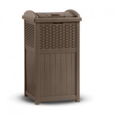 Heavy-duty resin construction All-weather durable ideal for outdoor Java finish with woven-style inlays Standard 30-33 gallon garbage bags Dimensions: 15.75L x 16W x 31.67H inches Includes latching lid; solid bottom panel Decorative slat and woven effect is solid resin Easy 5-minute assembly no tools required. Keep your outdoor space neat and tidy with the Suncast Resin Trash Receptacle - Mocha Brown. Available in java color with woven-style inlays this durable outdoor trash can combines all-weather construction with chic design. Built to last of heavy-duty resin this unit features a solid bottom panel and handy latching lid. Decorative slat and woven effect is solid resin panels. Sturdy and durable ideal for outdoor use. Dimensions: 15.75L x 16W x 31.67H inches. This trash receptacle holds standard-size 30 to 33 gallon garbage bags. It's lightweight and assembles in minutes with no tools required. About Suncast Corporation: Suncast is known for its high-quality low-maintenance storage products and accessories. Organize gardens back yards garages basements and more. Suncast's full line of products includes everything from storage lockers to sheds and bins. Suncast pieces are designed for low-maintenance worry-free performance that's versatile enough to suit your every need.