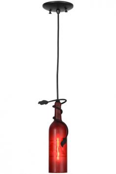 Capture the life of the party with authentic winebottle lighting. The pendant does so much more thandeliver light; it adds personality and pizazz to anyinterior. Perfect for homes, restaurants, hotels, pubs, nightclubs, wineries, and retailers. Grapes aredelicately etched on this authentic Red glass winebottle, which features a decorative wrap in a Blackfinish. Wine bottle chandeliers, ceiling fans and lampsare also available. Handmade by Meyda artisans in ourmanufacturing facilities in upstate New York. Style: Lodge Art Glass Fruit Contemporary Fixture Type: Pendant Ceiling Fixture Color: Red/Grapes Size: 14-103" H x 5" W Bulb: 1 x 40 watt INT Warranty: Limited 1 Year Warranty This is a Custom Crafted Item. Orders normally ship within 4-6 weeks, please allow 5 - 7 weeks for delivery. Every Meyda Tiffany item is a unique, handcrafted work of art. Natural variations, in the wide array of materials that we use to create each Meyda product, making every item a masterpiece of its own. Images provided are a general representation of the product, please allow for slight variations in color and design. Celebrating its 40th anniversary, Meyda is celebrated world-wide for their extraordinary craftmanship. Art & Home is pleased to offer these amazing products, and we're sure you and your family will enjoy them for generations.
