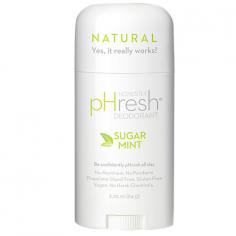 pHresh 100% Natural Deodorant Sugar Mint - 1.7 oz. (50g) pHresh 100% Natural Deodorant Sugar Mint contains soothing organic aloe a miraculous plant lauded by dermatologists for its skin-saving properties. pHresh 100% Natural Deodorant Sugar Mint puts an end to odor-causing bacteria through the powerful antimicrobial ingredient Saccromyces Ferment which is derived form vegetables and contains live enzymes that help absorb moisture and bring your armpit's natural pH into balance. pHresh 100% Natural Deodorant Sugar Mint glides on smooth and clear and won't leave residue on clothes. pHresh 100% Natural Deodorant Sugar Mint is free of: Gluten Glycols Petroleum Aluminum Chemicals Parabens Artificial Colors & Ingredients Animal Testing A pHresh Look Inside the Best All-Natural Deodorant Aloe Barbadensis- Leaf juice that soothes and restores skin health Propanediol- Corn-based skin moisturizer that binds other ingredients together Zea Mays Starch- Maize-derived skin protectant that absorbs moisture Sodium Stearate- Coconut and palm oils that clean and freshen skin Silica- Minerals that absorb moisture and sweat Saccharomyces Ferment- Plant juice that absorbs moisture and kills odor-causing bacteria Stearyl Behenate- Plant acid that conditions and moisturizes skin Carrageenan- Vegan alternative to gelatin that helps bind ingredients together Lycium Barbarum- Fruit extract that acts as both astringent and skin conditioner Glycerin- Plant-based oil that moisturizes skin Lauryl Laurate- Plant based oil that conditions and moisturizes skin Caprylic/Capric Triglyceride- Plant-based essential oils that provide natural fragrance Leuconostoc- Radish root extract serves as an antifungal and antimicrobial agent A pHresh Approach to All-Natural Products Once upon a time two smart moms (Hilary and Darcy) were troubled by the fact that 60% of everything you put on your skin is absorbed by your body.