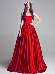 Sweetheart Red Elastic Woven Satin Ruffles Court Train Formal Dresses