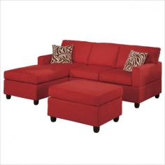 XQP1036: Features: -Includes matching ottoman and two duo tone decorative pillows. -Three pieces. -Hardwood frame. -Transitional style. -Modern, stylish and comfortable. -Able to setup the sectional with chaise on left or right side of sofa. Upholstery Color: -Brown. Upholstery Color: -Red. Upholstery Material: -Microfiber. Orientation: -Reversible. Dimensions: Overall Height - Top to Bottom: -35. Overall Width - Side to Side: -83. Overall Depth - Front to Back: -65. Overall Product Weight: -182.495 lbs.