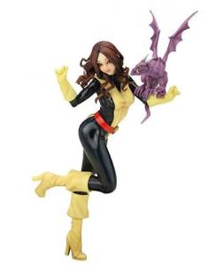 The Marvel Comics Bishoujo Statue line (capturing super heroines and villains in the Japanese pretty girl style) continues with a fan-favorite X-Men member whom fans have watched grow up over the years: KITTY PRYDE. Kitty now joins the ranks of other X-Women in the Marvel Comics Bishoujo Statue line based on a new illustration by Shunya Yamashita. Kitty has never looked cuter than she does now, caught in a playful jaunt with her best friend. The young mutant is carefree as she frolics, one foot touching the ground and the other raised beneath her. Kitty turns at the waist to look at you, one hand held up by her face and the other outstretched to provide a perch for the diminutive dragon Lockheed. The X-Womans classic costume consists of a sleek bodysuit personalized with a wide belt, long flaring gloves, and retro cuffed platform shoes. Her active pose and the bouncing curls of her long brown hair make this presentation dynamic, while Kittys beaming smile and the unique look of her friend Lockheed make her immediately recognizable. Sculpted by Mangusai Touda, Kitty Pryde stands slightly under 8 inches tall, on a specially designed display base, in the current Marvel Bishoujo Statue 1/7th scale. Her beauty will shine on her own, or alongside previously released mutants in the Bishoujo line like Storm, Psylocke, and Rogue.