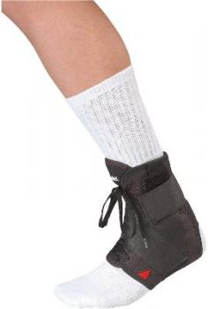 Mueller Soft Ankle Brace with Straps Comfortable lightweight brace helps prevent ankle injuries and protect weak or injured ankles. Secure stirrup straps and provide support on both sides of the ankle while the adjustable non-stretch stabilizing straps imitate the effects of taping. Fits most shoe styles. Fits either foot. Sizes: SM (7-9), MD (9-11), LG (11-13), XL (13-15).