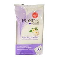 Pond's Cleansing Evening Soothe towelettes cleanses and soothes the skin around the eyes, face and neck. The soft, textured cloth gently lifts away dirt, make-up and impurities while the chamomile and white tea formula relaxes and stimulates senses. Quantity: One (1) pack of 30 towelettes Targeted area: Skin around eyes, face and neck Type: Women Brand: Pond's Model: W-HC-1048 Materials: Towelettes Due to the personal nature of this product we do not accept returns. Due to manufacturer packaging changes, product packaging may vary from image shown.