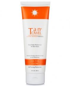 TanTowel On The Glow is a daily moisturizer with color enhancing ingredients that slowly develop a natural-looking glow with no stains or dyes, creating a subtle effect that gets darker over time. Jojoba, Avacado and Olive Oils - Hydrates and moisturizes the skin Avena Sativa (Oat) Kernel Extract - Softens and soothes skin DHA and Erythrulose - Combine for a longer-lasting, more natural glow No stains or dyes No transfer to linens or clothing Light ocean fragrance that will not compete with perfume or cologne Directions: Apply evenly over entire body allowing several minutes to dry prior to dressing. Wash your hands immediately after application. Use daily for best results. Daily use for one week will result in noticeable change in skin tone up to one full shade.Net Weight: 8 oz. Ingredients: Water, Mineral Oil, Glycerin, Dixydroxyacetone, Cetearyl Alcohol, Ceteareth-20, Petrolatum, Dimethicone, Cyclopentasiloxane, Jojoba Seed Oil, Retinol, Avocado Oil, Olive Oil, Glyceryl Stearate, Erythrulose, Cetyl Palmitate, Cetearyl Isononanoate, Ceteareth-12, Caramel, Marigold Flower Extract, Oat Kernel Extract, Carbomer, Fragrance, Sodium Hydroxide, Phenoxyethanol, Methylparaben, Ethylparaben
