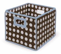 Made from wood and fabric. Set includes 2 baskets. Available in your choice of fabrics. Lightweight with easy-carry handles. 10L x 9W x 11H inches. The Badger Basket Polka Dot Folding Basket - Set of 2 makes clutter control a breeze. Great for kids' rooms these handy folding baskets work well for clothing toys books and more - use them to store things or to do a quick round-up around the house and return everything to its proper place. Each of the two baskets has a lightweight wood frame covered in fabric even on the bottom so they don't scratch your furniture. Easy-tote handles make them perfect for little hands and if you remove the bottom insert the cubes fold flat for storage. Fabric is a cotton/poly blend which can be spot-cleaned as needed. Reinforced binding on the edges resists wear and tear. Each basket measures 10L x 9W x 11H inches. Choose from a variety of polka dot fabric colors. Badger Basket CompanyFor over 65 years Badger Basket Company has been a premier manufacturer of baskets bassinets bassinet bedding changing tables doll furniture hampers toy boxes and more for infants babies and children. Badger Basket Company creates beautiful and comfortable products that are continually updated and refreshed bringing you exciting new styles and fashions that complement the nostalgic and traditional products in the Badger Basket line. For fast organization and pick-up jobs, this set of two polka-dot folding baskets from Badger Basket is a winner. Wood and fabric construction keep them lightweight, even for children, and cloth-reinforced handles on either end make carrying them easy. Because there frames are completely covered with tough, dirt-resistant fabric, these baskets will never scratch your furniture. Remove the bottom inserts and these baskets can be folded flat so that you can tuck them away until you need them again. You can choose from a variety of colors. Color: Brown with Blue Trim.