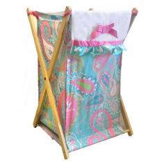 This adorable hamper is perfect to store and hide those item that you don't want others to see. Perfect nursery decor, this hamper is decorated in splashed of paisley in shades of aqua and pink.