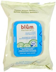Blum Naturals Daily Cleansing and Makeup Remover Towelettes for Normal Skin Description: Cleanse. Balance. Restore Contains Organic Cucumber and Aloe Vera Extracts Made with Natural and Certified Organic Ingredients Normal Skin 30 Thick Towelettes Blum Naturals Normal Skin towelettes are infused with natural and organic botanicals that removes eye and face make-up. These soft towelettes keep your skin looking and feeling smooth, refreshed and moisturized. Aloe Vera Extract known as Aloe Barbadensis is derived from the leaf. It is rich in vitamins, minerals, amino acids, enzymes and proteins. By choosing Blum Naturals you are avoiding synthetic fragrances, preservatives and parabens. Free Of Synthetic preservatives, paraben-free, SLS, alcohol, animal testing. Disclaimer These statements have not been evaluated by the FDA. These products are not intended to diagnose, treat, cure, or prevent any disease. Blum Naturals Daily Cleansing and Makeup Remover Towelettes for Normal Skin Directions Open lid and remove towelette. Unfold cloth completely and wipe over face, neck, and eye area. Be sure to close lid to maintain freshness. Ingredients: Aqua, decyl glucoside, organic chamomile extract, organic aloe vera extract, organic ylang ylang oil, organic cucumber extract, gluconolactone, sodium benzoate, glycerin* *Plant Derived * Sugar Derived Naturally Derived Warnings For External Use Only. If product gets into eyes and stinging occurs, rinse thoroughly with water. Dispose towelettes in trash receptacle (do not flush).