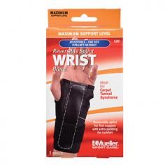 Caring For Every Lifestyle. Reversible Splint Wrist Brace fits left or right. Ideal for carpal Tunnel. Support level, Maximum. One size. Ideal for Carpal Tunnel Syndrome and supporting weak or injured wrists. Helps relieve pain and prevent re-injury. Removable splint for firm support with extra padding for comfort Adjustable tabs and wraparound strap provide a custom fit Breathable fabric for comfortable all-day wear. Visit muellersportsmed.com