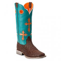 Get a leg up on the competition in the Ariat Ranchero boot. Decorated with cross cutouts and metallic underlays, this kids' cowboy boot has a croco-print suede foot and leather upper; embroidered pull holes allow easy entry. A breathable lining and cushioned footbed offer comfort to every step; remove the Ariat Booster Bed to create extra wiggle room for growing feet. The Ariat Ranchero Western boot is finished with a hand-nailed, scoured leather outsole for a traditional foundation.