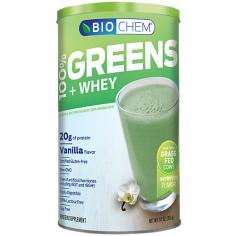 Biochem by Country Life - 100% Greens & Whey Powder - 10.3 oz. (0.6 lbs) (298 g) Country Life Biochem 100% Greens & Whey Powder pure Ultra-Filtered/Micro-Filtered (UF/MF) Whey Protein Isolate. The Micro-Filtration method isolates the natural whey proteins in a highly concentrated form without fat or lactose providing the quickest and most easily absorbed form of protein- no bloating, gas or stomach upset. High BCAA levels send fuel directly to your muscles while supporting positive nitrogen balance for muscle growth. Adequate nutrition keeps the body healthy. The 100% Greens & Whey blend provides phytonutrients which offer the purest form of nutrition. Free radicals are a side effect of exercise. They are formed when oxygen interacts with other molecules- endurance exercise can increase oxygen utilization over a resting state. Free radicals lead to cell damage in the body tissue including muscle. Antioxidants are nature's defense against these agents. Your body has a defense system of antioxidants that neutralize free radicals. Help build that defense with our Proprietary Organics Greens Blend which provides strong antioxidant support. Organic Alfalfa Leaf Juice Powder and Organic Barley Grass Juice Powder are rich in chlorophyll and along with other nutrients play an important role in supporting the digestive processes and nutrient assimilation. Hawaiian Spirulina draws nutrients from Pacific deep water. No other Spirulina is grown with such a rich nutrient source. It is highly digestible and provides a wide range of delicate phytonutrients which play an important role in helping the body combat environmental stressors. Organic Sun Chlorella, Organic Broccoli Sprout and Sea Buckthorn also provide excellent nutrient sources* Biochem SportsEach product within the Biochem Sports and Fitness Systems has been carefully formulated to target the right enzymatic systems within the body so that each individual can achieve the pinnacle of performance.