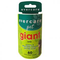 From the inventors of the lint roller comes the biggest hair roller yet! The Evercare Giant Pet Hair Roller offers 40% more useable adhesive surface than other brands and rolls easily over virtually any surface in your home or car. When one sheet gets full of pet hair, lint, dander and fuzz, just tear it off for a brand new, extra large sheet. - America's #1 selling lint roller - Giant roller features 40% more adhesive surface than other brands - Instantly removes pet hair from floors, furniture & clothing - 60 extra large sheets Evercare Giant Roller Refills contain an additional 60 X-Large Sheets to make sure your home and car stay shed-free. Evercare Evercare Giant Pet Hair Roller & Refill: Giant Lint Roller Refill - (60 X-Large Sheet Roll) #01345-006 - Dog Grooming Accessories