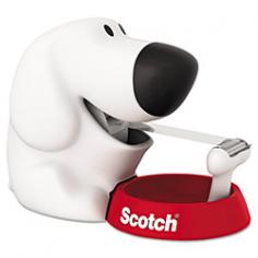 Scotch Tape Dispenser is modeled after a friendly dog to be a loyal friend for your desktop and to provide stylish; easy; one-handed dispensing. High-quality blade lasts for years. Refill easily with standard tape rolls that have 1" cores and measure up to 3/4" x 1296". Dispenser includes one roll of 3/4" x 300" Scotch Magic Tape. Tape is invisible when applied and won't show on copies. It can be written on with pen; pencil or marker and pulls off the roll smoothly.