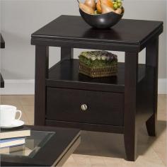 Made of oak solids and ash veneers in classy wenge Square top table with 1 shelf for storage or display1 drawer for convenient storage with silver knob Assembly required Dimensions: 22W x 24D x 24H inches. Adding the Jofran Marlon Wenge End Table - Square to your furniture arrangement gives you more options for organizing your things and looks great while doing so. Constructed from ash veneers and oak solids in a classy wenge finish this table features a durable wood top. The table has a display shelf and a drawer with a silver knob to provide maximum storage space. No assembly required. Dimensions: 22W x 24D x 24H inches. About Jofran FurnitureJofran is a seller of fine home furnishings based in Norfolk Mass. Launched in 1986 Jofran is known for the high-quality materials and meticulous methods that go into producing its products. Jofran furniture is easy-to-assemble and includes various styles from all around the world making it easy to find a piece that suits your home decor.