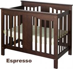 Perfect for small spaces, this mini crib has that Annabelle charm in a space-saving size. With wooden bed rails (sold separately), it converts into a twin bed for when baby's all grown up. Features: Sleek, stylish design Mattress support has 4 different levels to adjust to the growth of your baby 1" mattress pad included. Can be converted to twin size bed with conversion rails sold separately (M4799) Lead and phthalate safe Non-toxic finish Made of solid New Zealand Pine wood from sustainable forests and engineered wood products JPMA Certified Assembly required Dimensions: 38" W x 25.25" D x 43.5" H Gift Wrap not available.