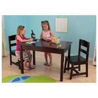 KidKraft Rectangle Table and 2 Chair Set The Rectangle Table and 2 Chair Set from KidKraft is great for any room. The design of the table and chairs is fairly basic, but can be decorated every way imaginable. The child can design a centerpiece to go on the table for each holiday. It is the right size for little ones to enjoy a Thanksgiving dinner or to make construction paper chains, work on a puzzle, color or anything else that comes to mind. The possibilities are endless with the KidKraft Rectangle Table and 2 Chair Set. The classic schoolhouse style chairs go well with the roomy rectangular table. The smooth rounded corners come in handy in case of an accident. Rounded corners mean there are no sharp edges to deal with and less of a chance of cuts occurring from an accident. The baby table and chair set features a sturdy wooden construction which makes it built to last.