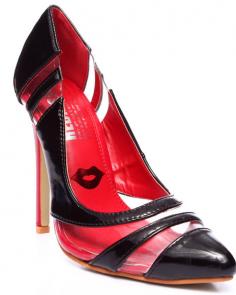 The Good Girl Pump by Red Kiss features: Synthetic patent leather upper Pointy toe pump Tonal stitching Lightly cushioned insole Slip on style Man made sole Appriox. 4.5" heel Imported