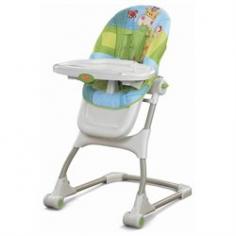 Fisher-Price Discover n' Grow EZ Clean High Chair The Discover n' Grow EZ Clean High Chair is designed to make mealtime a snap for mom with a combination of innovative EZ clean features and a space saving frame. Plus it includes a suction cup toy to keep baby entertained while mom prepares the meal. The EZ clean design is sleek, crevice-free, and stain resistant. The restraint straps can be wiped down easily and the toy and tray are dishwasher safe. The high chair also has a 4 position height adjustment, 2 position recline, wheels, and a one-handed tray removal. Folds for convenient storage.