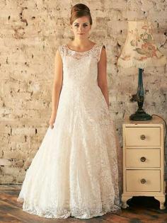 2016 White Scoop Neck and Floor-length Ball Gown Lace Wedding Dress #PWD00021201