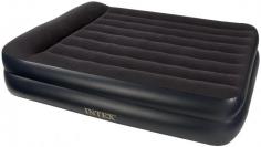 Offering all the benefits of the Intex Raised Downy airbed but with the added advantage of lighter weight and mid-rise height, the Intex Pillow Rest queen inflatable airbed is ideal for travelers who want the comforts of a bed but the convenience of a blow-up mattress. The Pillow Rest is equipped with a quality-tested, 20.8-gauge waterproof flocked top, along with 15-gauge vinyl beams and 16-gauge sides and bottom. The resulting surface is comfortable and secure, whether you're sleeping at the in-laws' overcrowded house or setting up a guest bed in the basement. In addition, the Pillow Rest is remarkably easy to inflate thanks to the built-in, high-powered electric pump, which does its job in a mere three minutes. No more fussing with tiring hand or foot pumps or rummaging through the garage for your detached electric pump. And should the mattress feel a little too soft or firm, you can customize the comfort level with the touch of a button. The Pillow Rest is raised 17.5 inches from the floor, making it far taller than most inflatable mattresses, and includes built-in pillows for added comfort. And at 60 by 18.5 by 80 inches (W x H x D), the mattress is an official queen size, making it a good fit for fitted sheets. The Pillow Rest queen bed - which offers a capacity of 600 pounds - comes with an AC power cord, a shoulder strap, and a duffel bag. It's also backed by a 90-day limited warranty. Product Features: Location, temperature, and humidity will affect the airbed's firmness. Airbeds will need to be occasionally re-inflated (topped off) to maintain desired firmness when used for more than a few days as vinyl tends to relax over time. Measurements will vary based on customer's inflation. Airbeds are measured from the widest point including the beams (bulges) on the side and off the tallest point from the floor including built-in pillows if applicable. Inflatable queen airbed with built-in electric pump for home use Waterproof flocked top with vinyl beams and sturdy construction High-powered pump inflates mattress in approximately 3 minutes Raised 17.5 inches from floor; built-in pillows for added comfort 600-pound capacity; measures 62 x 18.5 x 80 inches (W x H x D)