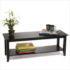 Made of solid wood Clean lines and an attractive black finish Features a bottom shelf Features classic design in traditional style Fits easy with any decor Dimensions: 48W x 17D x 17H inches. About Convenience ConceptsIf you're looking for forward-thinking designs at affordable prices you can count on Convenience Concepts. Sensible contemporary furniture that's easy and ready to assemble all of the products created by Convenience Concepts are quality-driven and will add flair to your living spaces.