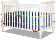 Accented by graceful curves on the legs, the Naomi 4-in-1 Convertible Crib brings unique style combining different elements for safety and ease of use. Made of pine solid hardwood with a non toxic finish, the Naomi crib has stationary sides for added safety in addition to wide, thick slats for extra sturdiness. Features 3-level adjustable mattress height support, and conversion to a toddler bed or day bed with the included guardrail, or full-size bed (conversion rails sold separately). Dimensions: 57'L x29'W x38'H Weight: 43 lbs.