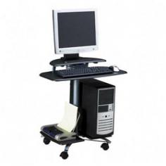 Mobile PC Station is designed for flat panel monitors. Wide work surface accommodates keyboard and mouse. Lower platforms hold printer and CPU. Computer workstation has slots for three CDs, four locking casters and a metallic gray powder-coated tubular steel frame. Color: Charcoal Black Quantity: 1 Mobile PC Workstation,28-1/2"x26"x29-1/2",Anthracite Some Assembly RequiredOverall Dimensions: 29.9"(L) x 22.8"(W) x 4.9"(H)Item Weight: 22 lbs.