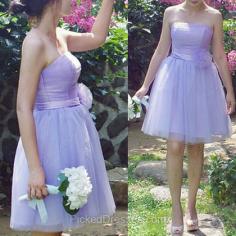 Best Ball Gown Sashes/Ribbons Strapless Lace-up Lilac Tulle Bridesmaid Dresses