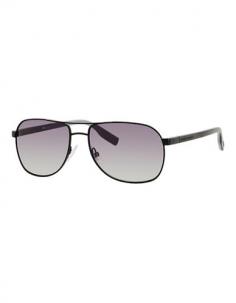 Men's Hugo Boss navigator shaped metal sunglasses with double bridge and adjustable nose pads for added comfort and support. Temples are detailed with etched logo and rubber tips. Polarized gradient lenses ensure 100%UV Protection. Comes with branded case and cloth.