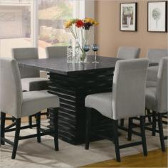Stanton Counter Height Table by Coaster 102068. The Stanton collection will give your contemporary casual dining and entertainment room a bold update. With its unique wave design and different chair options, you can mix and match to create the perfect look for your home. Made from Ash veneers and finished in a rich black. Matching server features ample storage with cabinets and shelving. Specification This item includes: CO-102068 Stanton Counter Height Table 54L x 54W x 36H Please refer to the Specifications to determine what items are included since sometimes the image shows more or less items. If you are not sure, please contact us and our customer service will be glad to help.