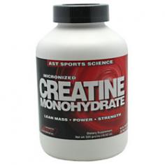 Dietary supplement. Lean mass. Power. Strength. Patented loading technology. Creatine is an amino acid found primarily in muscle tissue. It is phosphorylated to store energy used for muscular contraction. AST Sports Science Micronized Creatine Monohydrate has been shown in scientific studies to support increases in muscle fiber size, lean muscle mass and strength. This scientifically proven form of creatine delivers you an advanced micro-particle technology designed to go into solution rapidly and remain suspended in solution longer. This advanced formula delivers a stable, fast acting, rapidly absorbing, ultra-effective creatine without the stomach upset or gritty creatine residue. AST Sports Science Micronized Creatine is the only creatine supplement scientifically proven to directly impact muscle fiber size. It's time to put the power of science and the power of AST to work for you. Creatine Monohydrate has be shown in studies to be over 900% more efficient than other forms of creatine such as creatine-ethyl-ester. (These statements have not been evaluated by the FDA. This product is not intended to diagnose, treat, cure, or prevent any disease). Made in USA.