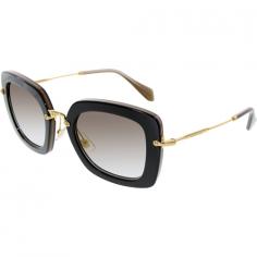 A luxurious statement pair of sunglasses from Miu Miu. Headed by Miuccia Prada and known for their fashion forward style and quirkiness. These sunglasses have an original square shape and the two lenses are sandwiched together with an opulent gold lining appearing in the centre. Finished off with gold metal arms and comfortable nose pads. Lens width: 52mm Lens material: Plastic UV filter: 100% Case type: Pouch and Hardcase Many of our stores will be able to offer an adjustment service for your sunglasses. Please contact customer services on 03456 049 049 to find your nearest sunglasses counter. More than Prada's diffusion line Miu Miu redefines elegance for women that want something different from fashion. Miu Miu was Miuccia Prada's childhood nickname-the sunglasses are always highly distinctive and are considered as clothes.
