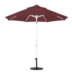 Large 9-foot-diameter canopy. 8 heavy-duty aluminum ribs. Highly durable resin housing and hub. Deluxe crank lift system. Advanced collar tilt system with infinity tilt. When the sun gets to be too much, catch some shade under the California Umbrella 9 ft. Aluminum Double Vent Tilt Market Umbrella. This umbrella is a popular choice offering all the features you demand in a beautiful market design. The strong aluminum frame is matched by the innovative use of the advanced collar-tilt design. This style separates tilt position control from the user-friendly, crank-to-open feature. You'll have a complete range of tilt positions at your fingertips. This resilient, easy-to-use umbrella frame will bring years of enjoyment. The 9-foot canopy comes in a wide variety of fabric options, offering the highest level of customization. A double wind vent increases wind tolerance and prevents toppling. About California UmbrellaCalifornia Umbrella is known for producing high-end, quality patio umbrellas and frames for over 50 years. The California Umbrella trademark is immediately recognized for its standards in engineering and innovation among all the brands in the United States. As a leader in the industry, California Umbrella strives to provide you with products and service that will satisfy even the most demanding consumers. Its umbrellas are constructed to give the consumer many years of pleasure, and its canopy designs are limited only by the imagination. California Umbrella is dedicated to providing artistic, innovative, fashion-conscious, and high-quality products for all your needs. Color: Olefin Red, Matted Black.