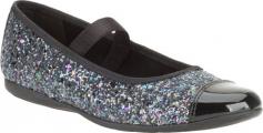 She's sure to light up any dance floor rocking out in the Clarks Dance Glam slip-on mary jane. This girls' dress shoe offers a soft, glittery fabric upper that boasts a metallic faux leather cap toe and adjustable hook-and-loop instep strap for a customized fit. The cushioned footbed lends exceptional comfort to the Clarks Dance Glam mary jane, finished with a flexible rubber sole for dependable traction.