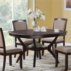 Memphis Dining Table by Coaster 102755. This casual styled dining set is finished in a rich cappuccino color, table top features gentle curves and storage shelf on the table base. Chairs are upholstered in a durable cloth fabric. Specification This item includes: CO-102755 Memphis Dining Table 48L x 48W x 30H Please refer to the Specifications to determine what items are included since sometimes the image shows more or less items. If you are not sure, please contact us and our customer service will be glad to help.